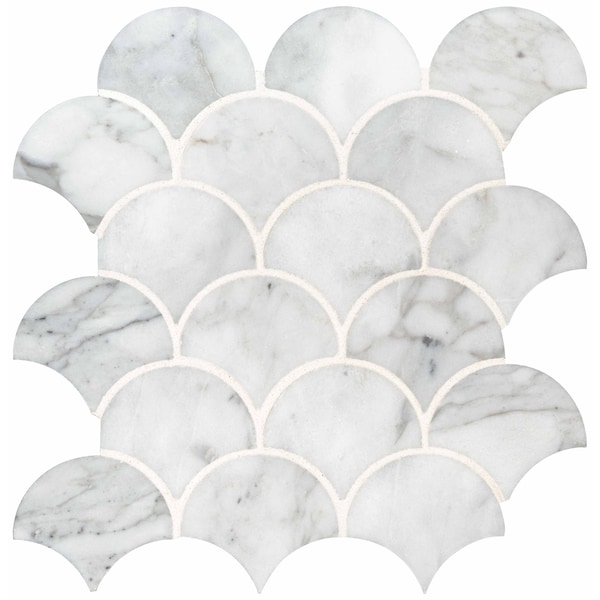 Calacatta Blanco Scallop 12.8 In. X 10.43 In. X 10Mm Polished Marble Mesh-Mounted Mosaic Tile, 10PK